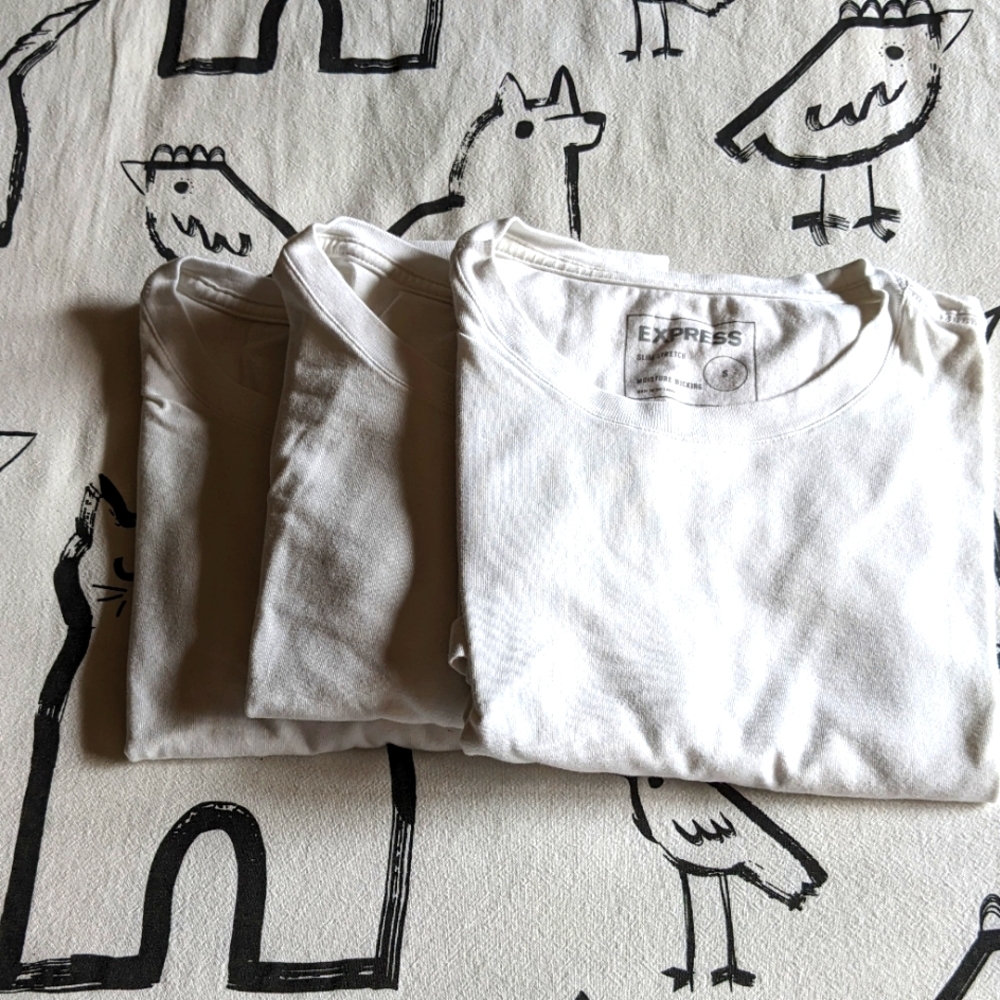 Bundle of three small Express men's slim stretch t-shirts.